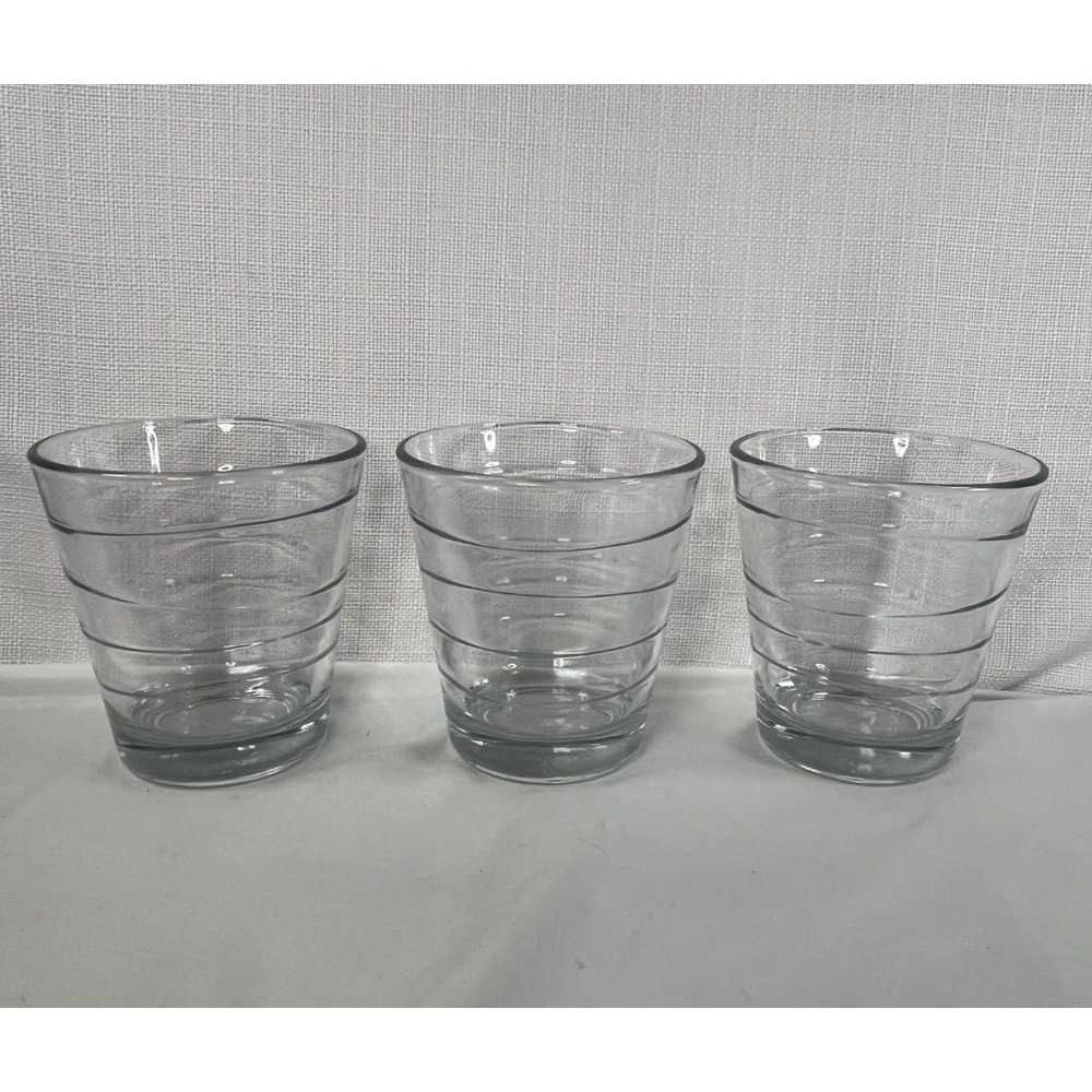 Anchor Hocking Clear Glass Tumblers Set of 3 Horizontal Ring Tapered USA Made